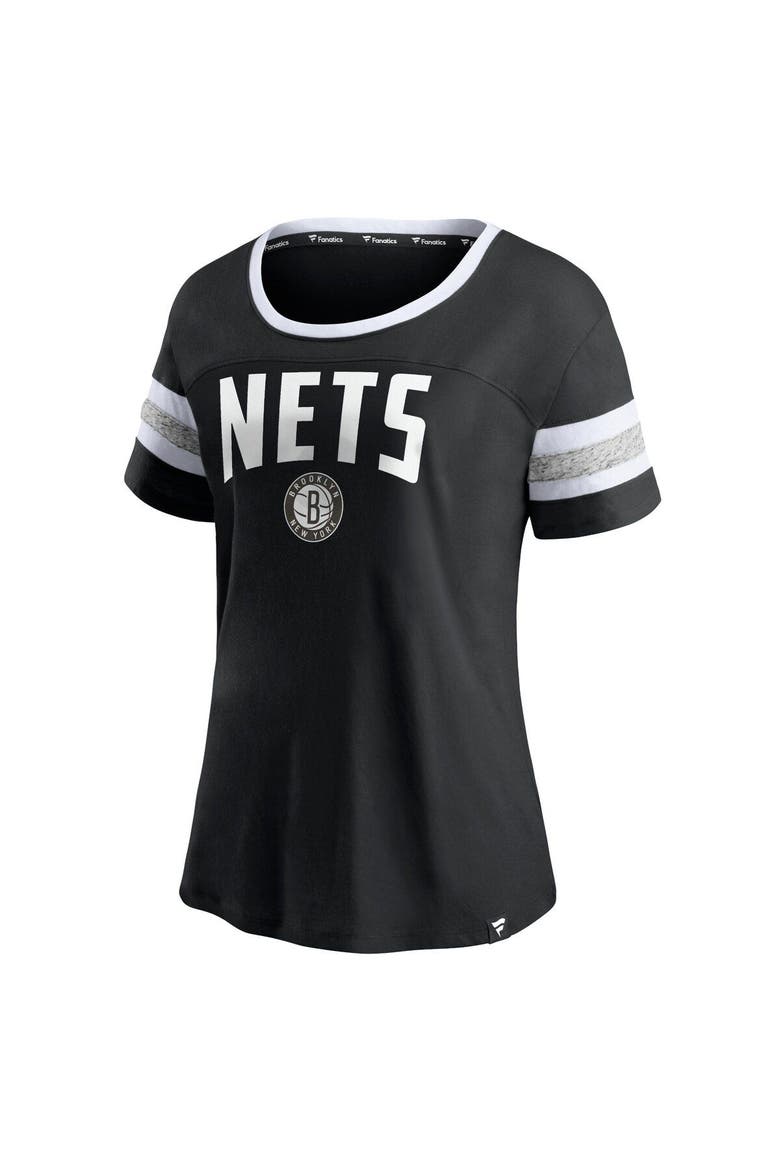 Women's Fanatics Branded Black/Heathered Gray Brooklyn Nets Block Party Striped Sleeve T-Shirt, Alternate, color, Black