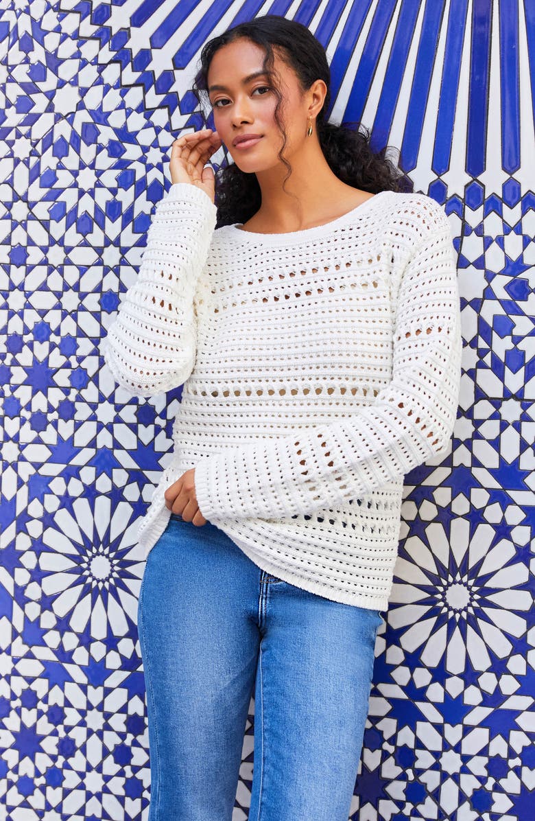 Karen Kane Open Stitch Boat Neck Cotton Sweater, Alternate, color,