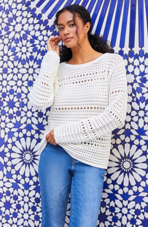 Shop Karen Kane Open Stitch Boat Neck Cotton Sweater In Off White