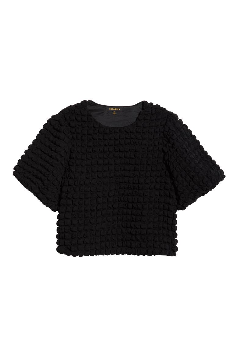 Texture Puff Sleeve Crop Top, Alternate, color, BLACK