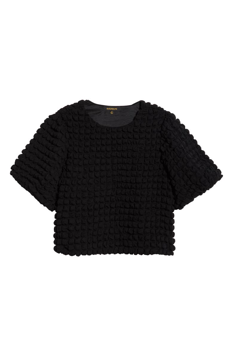 SUGARLIPS Texture Puff Sleeve Crop Top, Main, color, Black