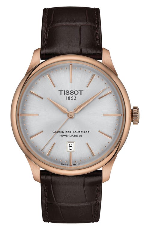 Tissot Chemin des Tourelles Powermatic 80 Leather Strap Watch, 39mm in Dark Brown at Nordstrom