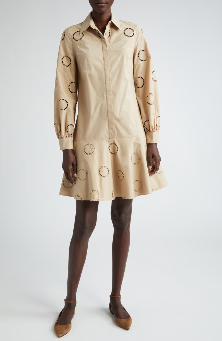 Akris punto Eyelet Embroidered Long Sleeve Cotton Shirtdress, Main, color, 