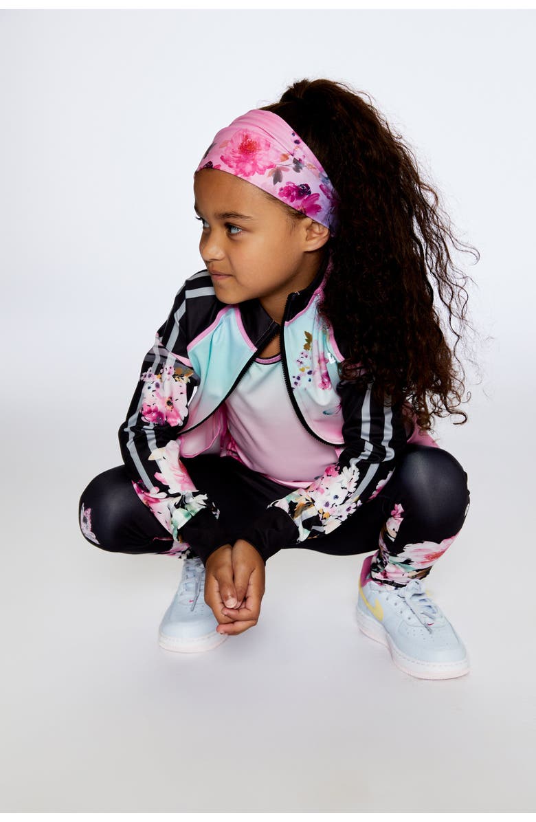 Deux par Deux Girl's Athletic Headband Gradient Pink Printed Big Flowers, Alternate, color, 