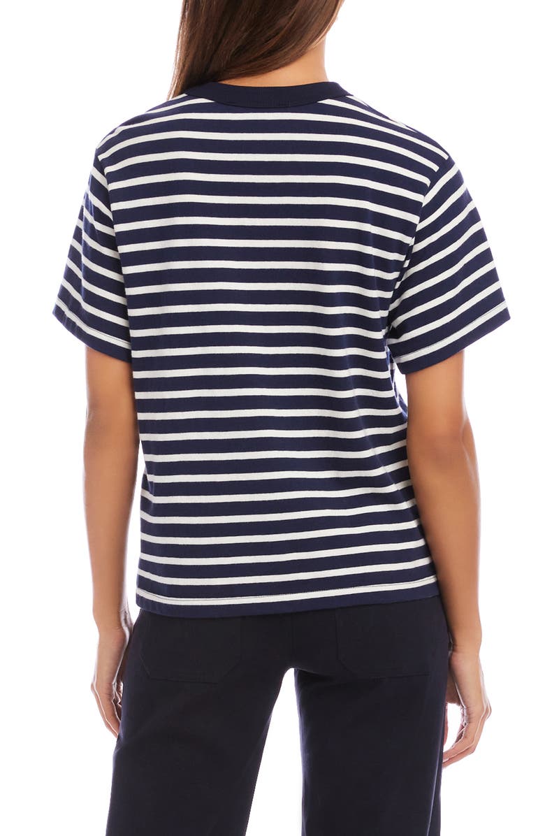 Karen Kane Stripe Cotton T-Shirt, Alternate, color, Navy/White