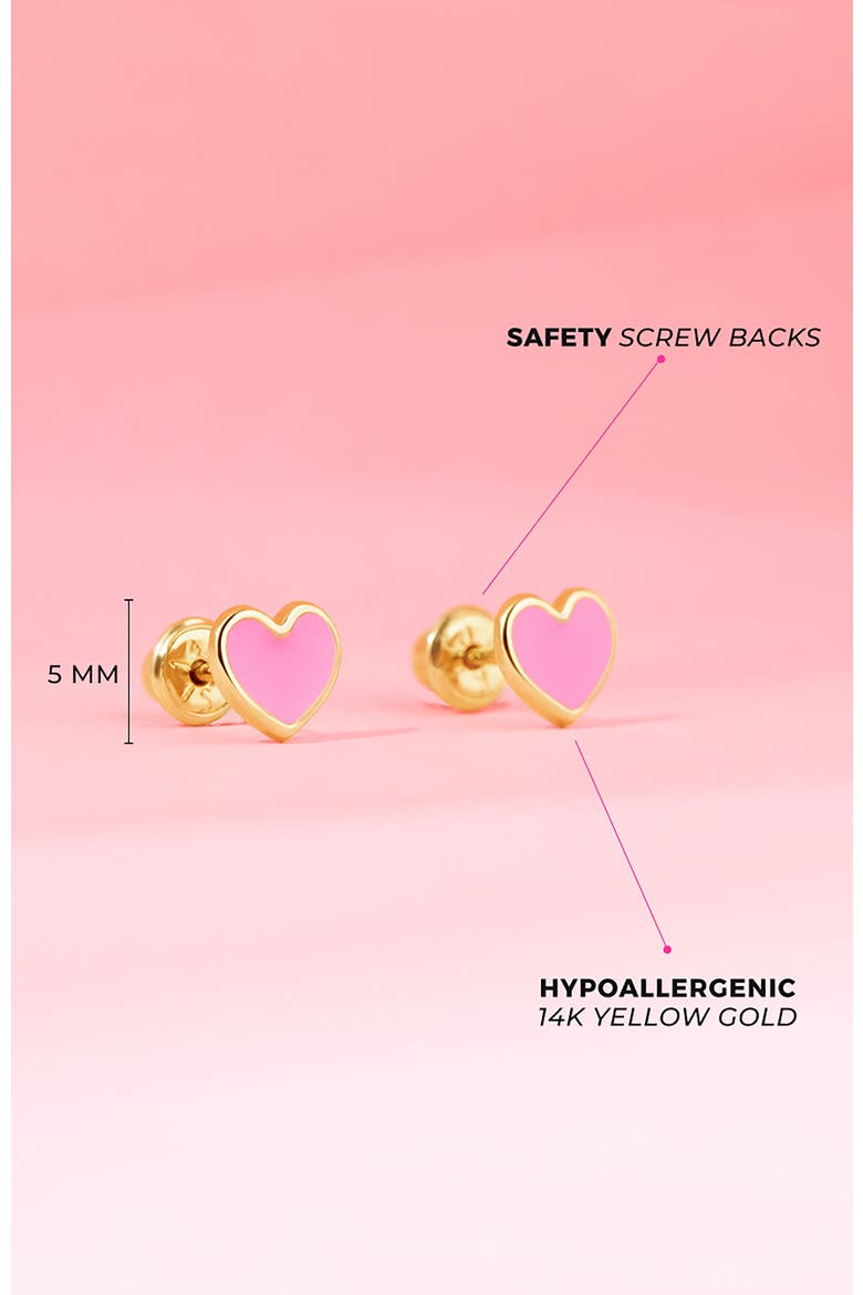 14k Pink Enamel Heart Earrings, Alternate, color, Pink