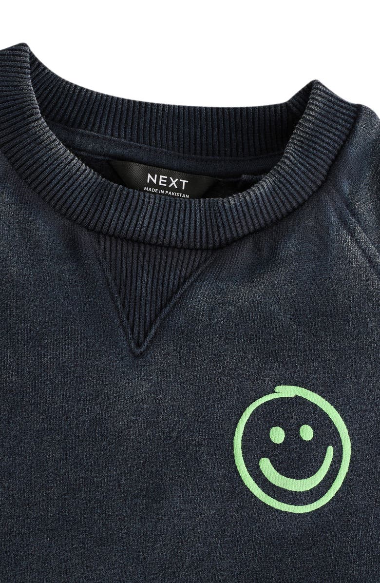 NEXT Kids' Washed Smiley Face Crewneck Sweatshirt & Joggers Set, Alternate, color, 