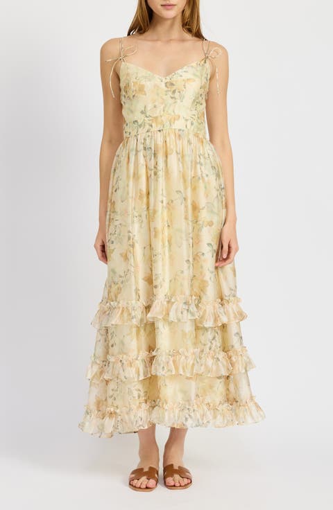 Elliott Floral Tiered Organza Midi Dress