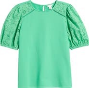 Caslon® Eyelet Embroidered Puff Sleeve Top