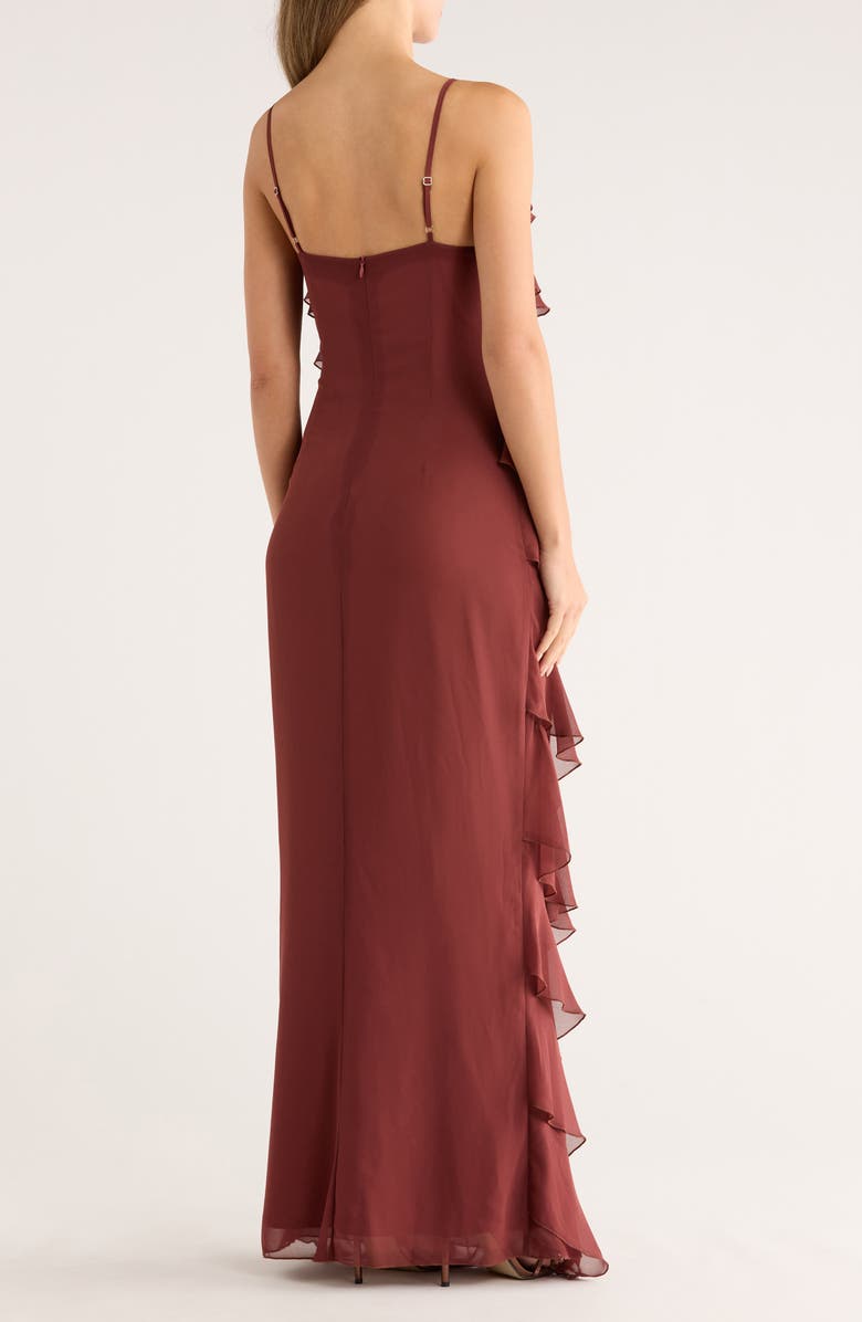 AREA STARS Riza Ruffle Chiffon Maxi Dress, Alternate, color, Brown