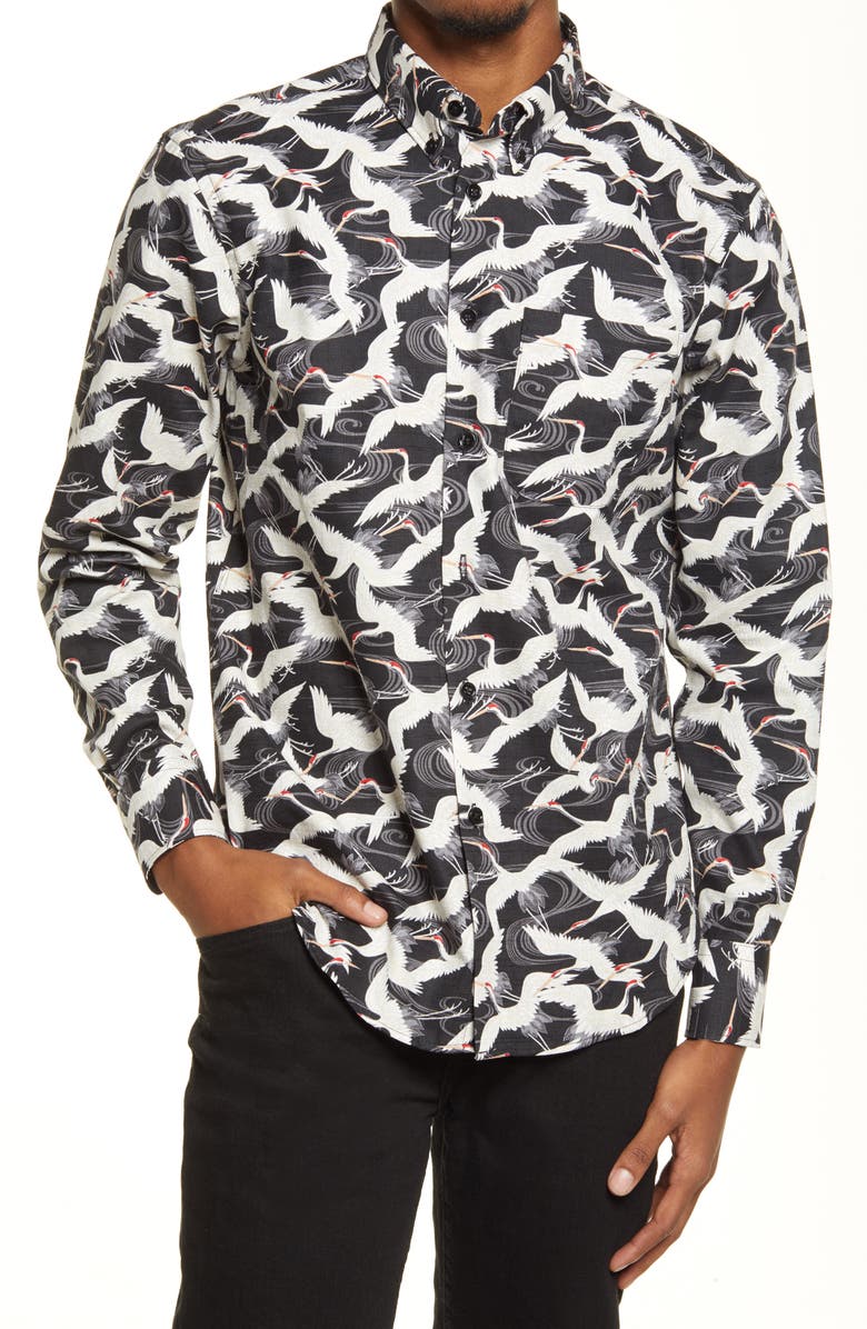 Naked & Famous Denim Easy Slub Crane Cotton Button-Down Shirt, Main, color, 