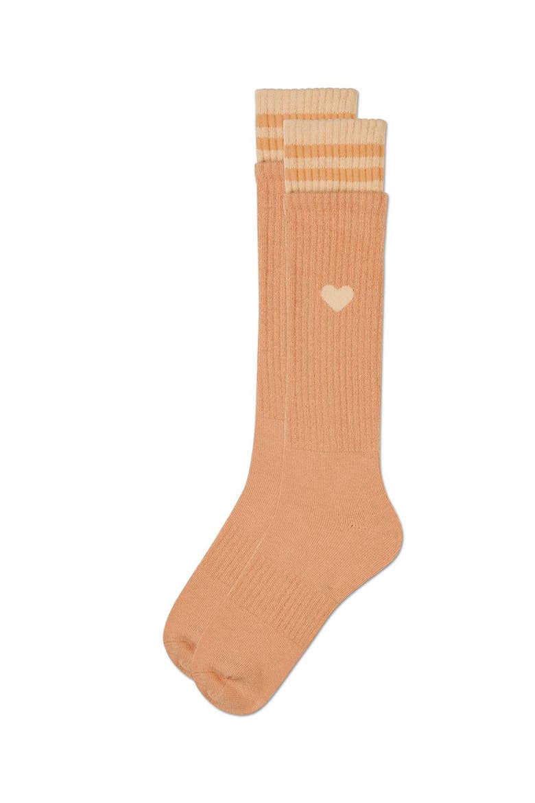 Ribbed Heart and Stripes Knee Sock, Alternate, color, Peach