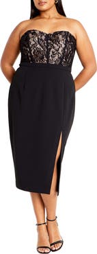 City Chic Perfect Date Mixed Media Strapless Dress
