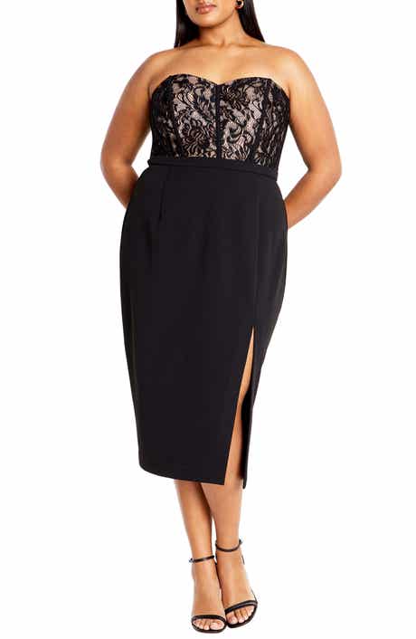 City Chic Perfect Date Mixed Media Strapless Dress