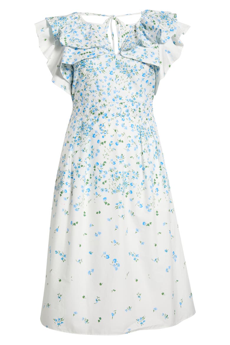 Floral Ruffle Flutter Sleeve Cotton Midi Dress, Alternate, color, WHITE BLUE GREEN