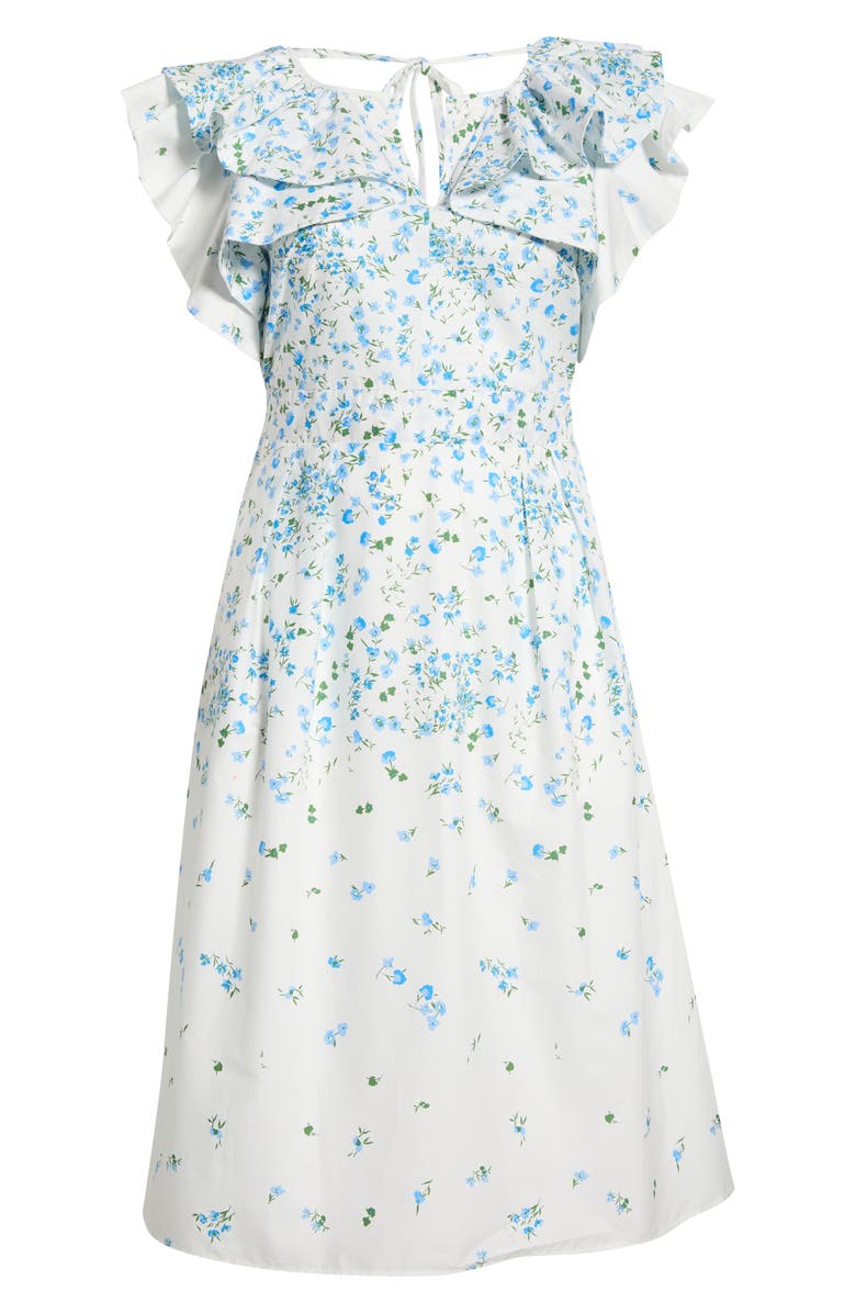 SUGARLIPS Floral Ruffle Flutter Sleeve Cotton Midi Dress, Alternate, color, White Blue Green