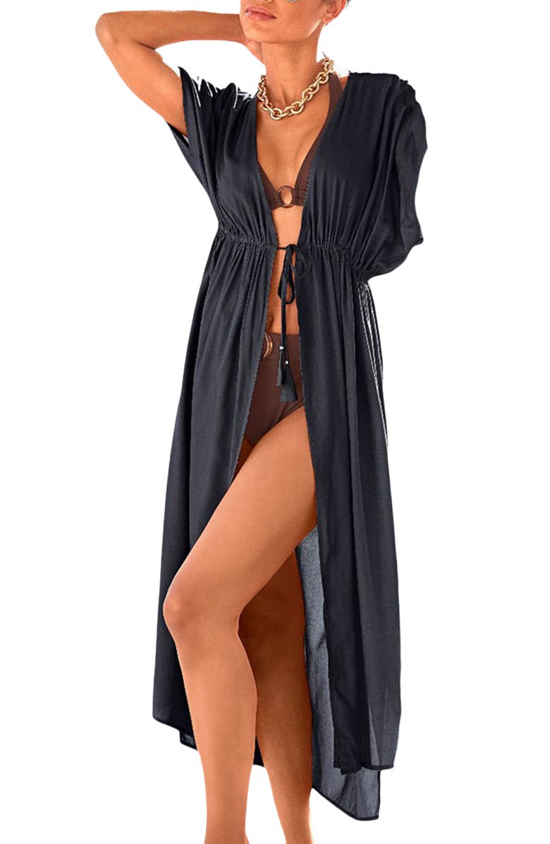 LASCANA Women's Short Sleeve Cover Up, Main, color, Black