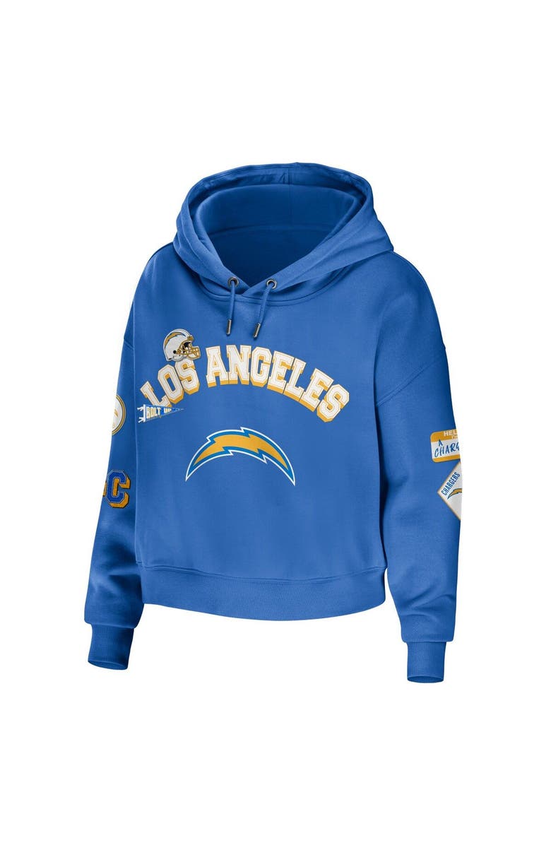 WEAR by Erin Andrews Women's WEAR by Erin Andrews Powder Blue Los Angeles Chargers Modest Cropped Pullover Hoodie, Alternate, color, Light Blue