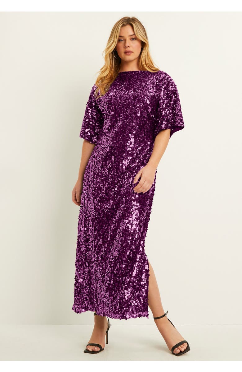 June + Vie Sequin Midi Dress, Alternate, color, Dark Berry