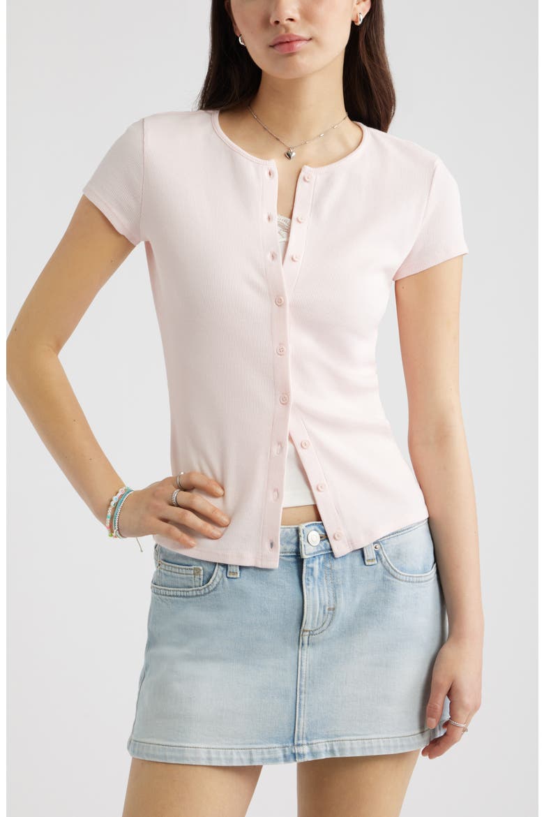 Short Sleeve Rib Knit Cardigan, Main, color, PINK BALM