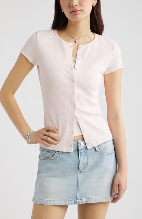 Short Sleeve Rib Knit Cardigan