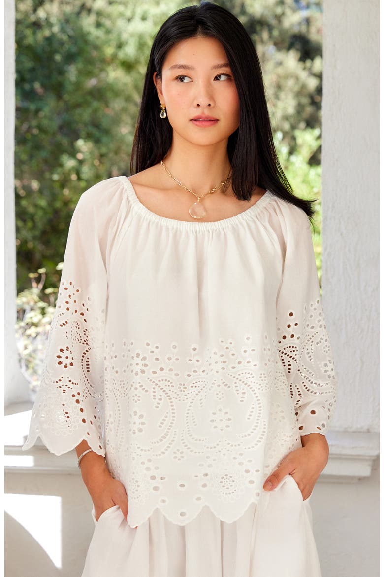 Eyelet Embroidery Woven Shirt, Alternate, color, OFF WHITE