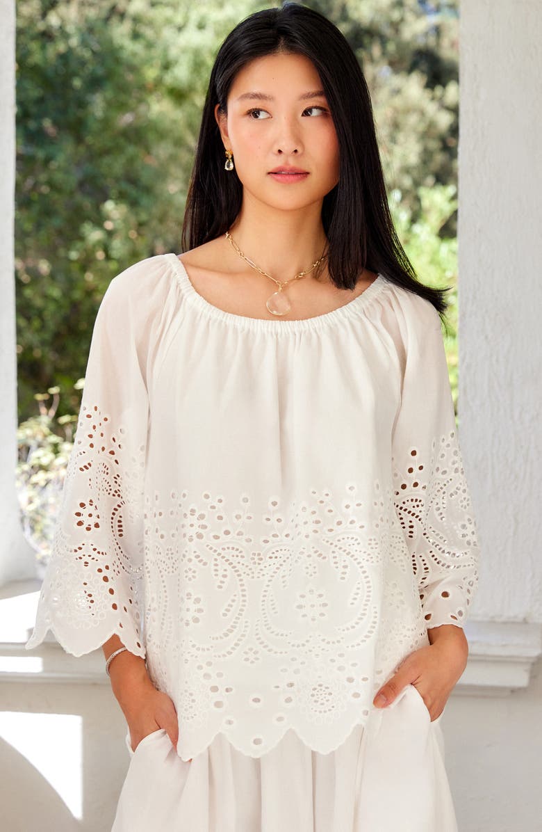 Karen Kane Eyelet Embroidery Woven Shirt, Alternate, color, Off White