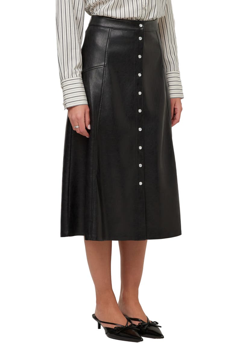 Esmeralda Faux Leather Midi Skirt, Alternate, color, BLACK