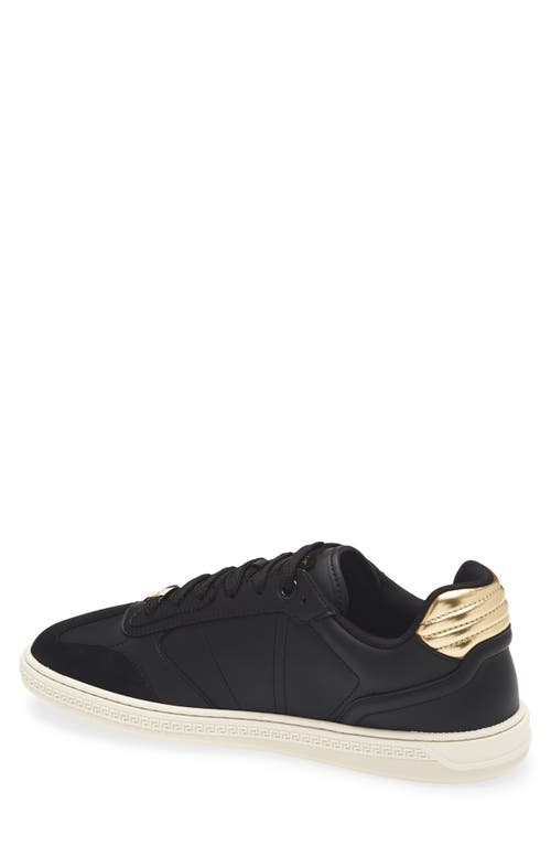 Versace Black Greca Court Faux-leather Sneakers In Black