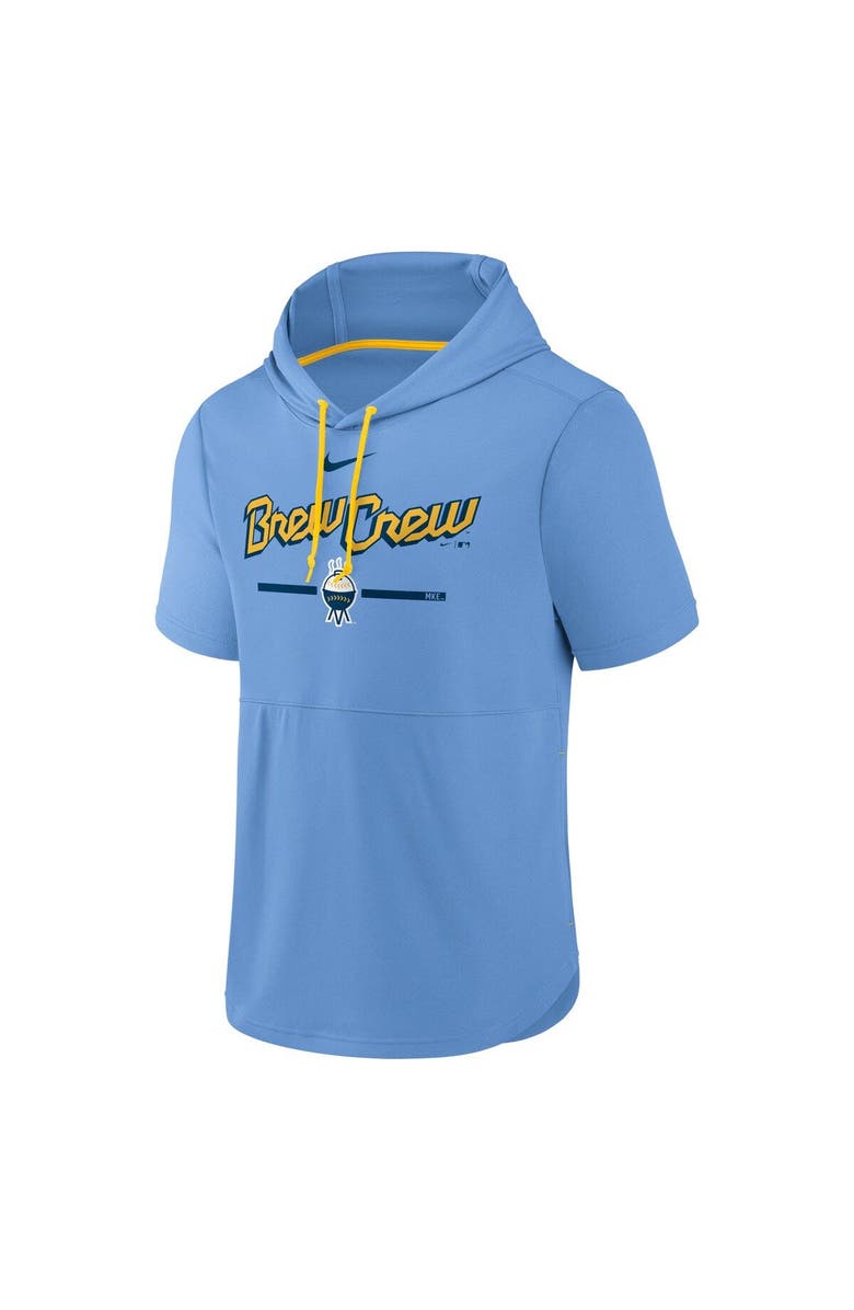 Nike Men's Nike Powder Blue Milwaukee Brewers City Connect Short Sleeve Pullover Hoodie, Alternate, color,