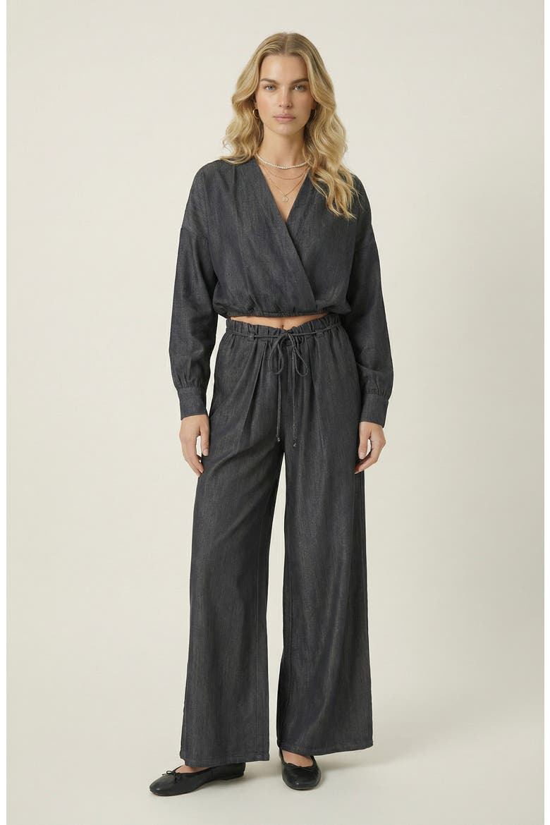 Relaxed Drawstring Wide-Leg Collared Lounge Set, Alternate, color, Dark Blue