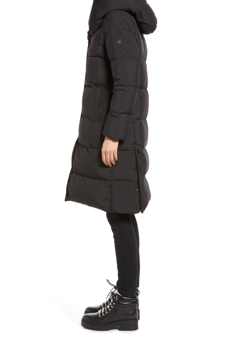 Pillow Collar Quilted Puffer Coat, Alternate, color, BLACK