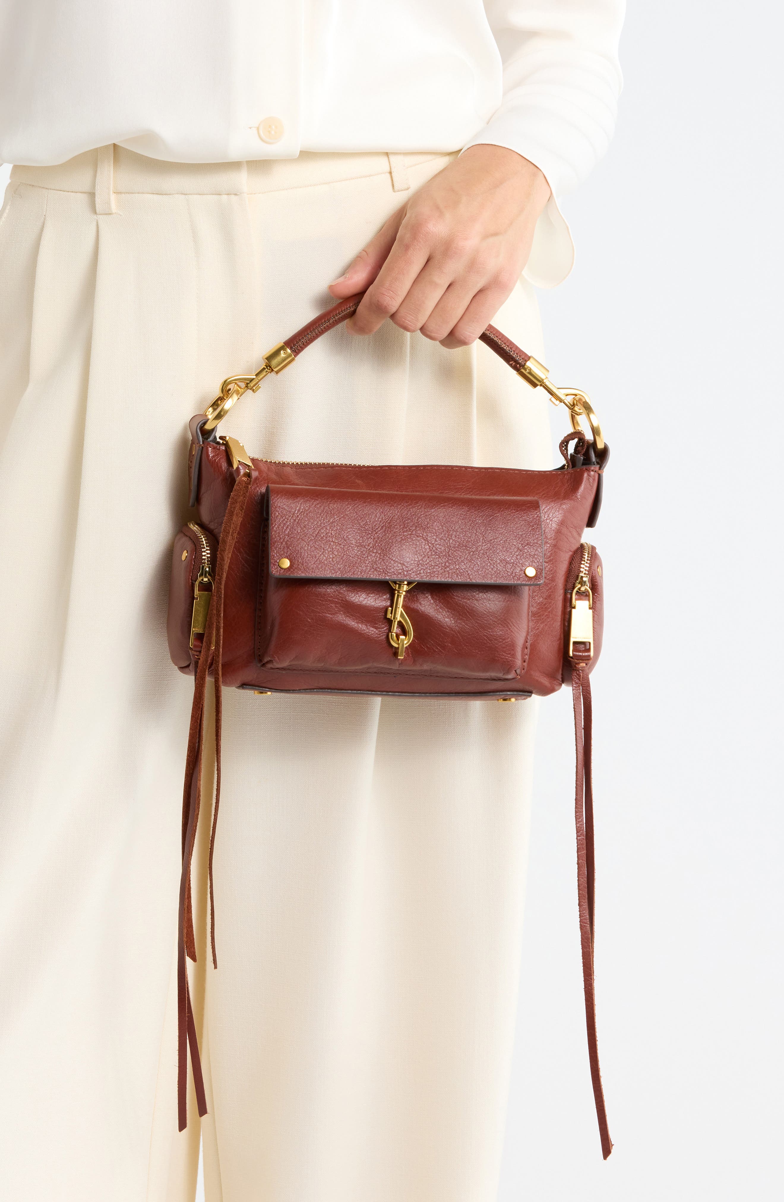 Rebecca Minkoff Mini Mab Leather Shoulder Bag, Alternate, color, Sienna