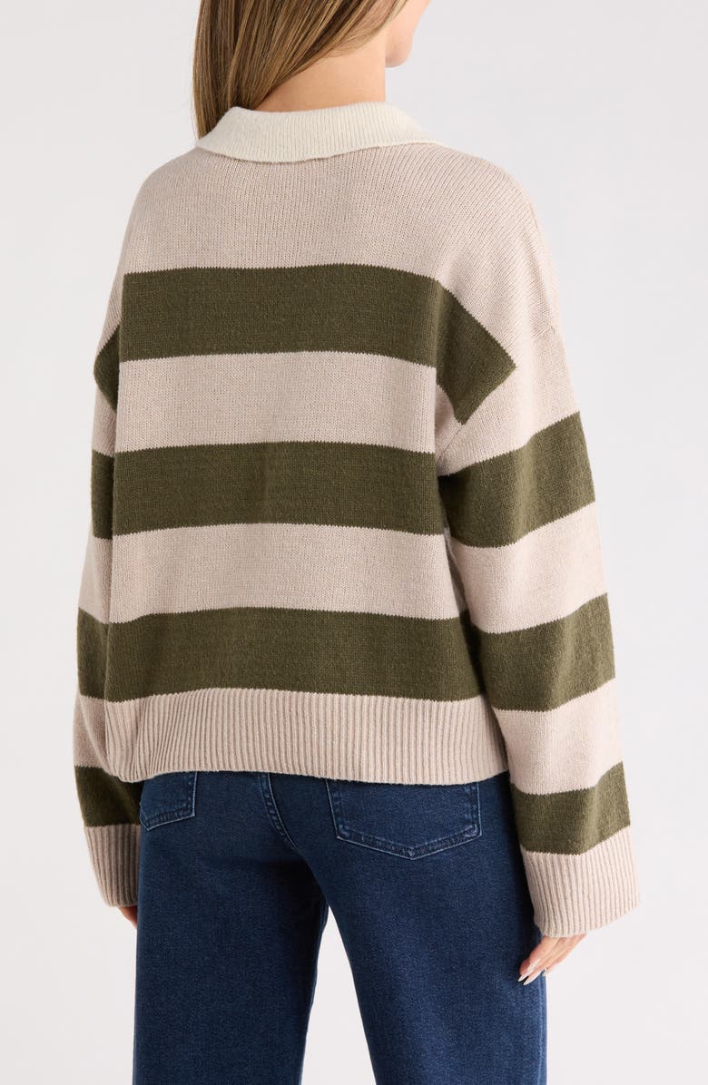 Sanctuary Stripe Rugby Polo Sweater, Alternate, color, Pearl / Fatigue / Scone