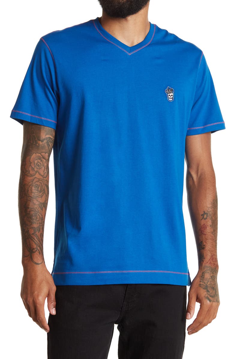 Robert Graham Damien Short Sleeve V-Neck T-Shirt, Main, color, Cobalt