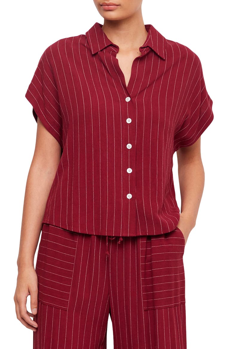 Collette Pinstripe Button-Up Shirt, Main, color, BURGUNDY