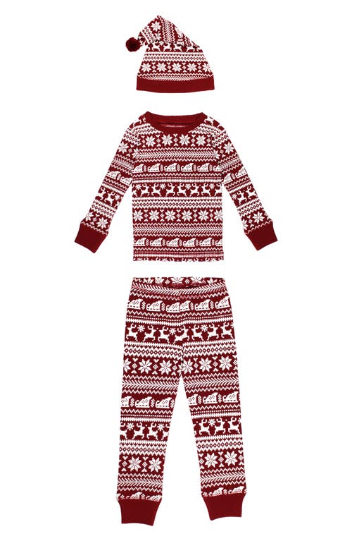 L'ovedbaby Holiday Print Fitted Two-piece Organic Cotton Pajamas & Hat Set In Red