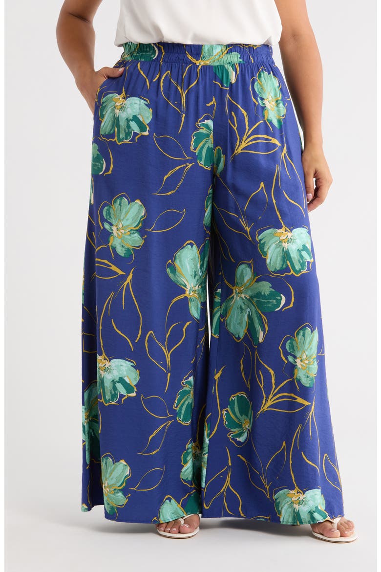 Floral Wide Leg Pants, Main, color, ROYAL