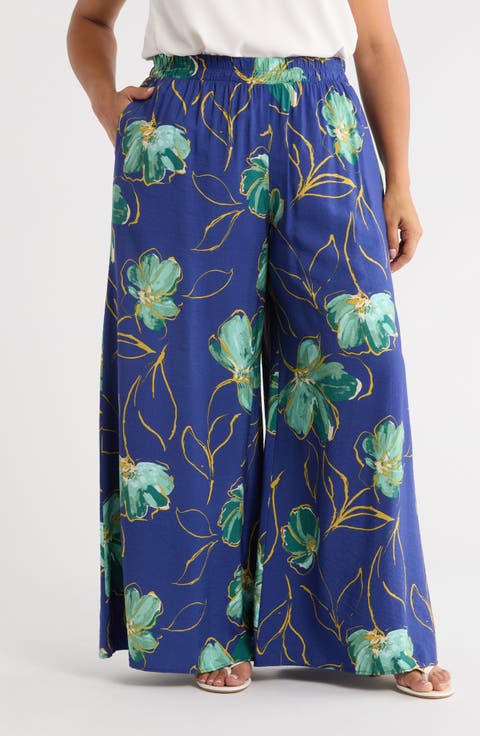 Floral Wide Leg Pants (Plus)