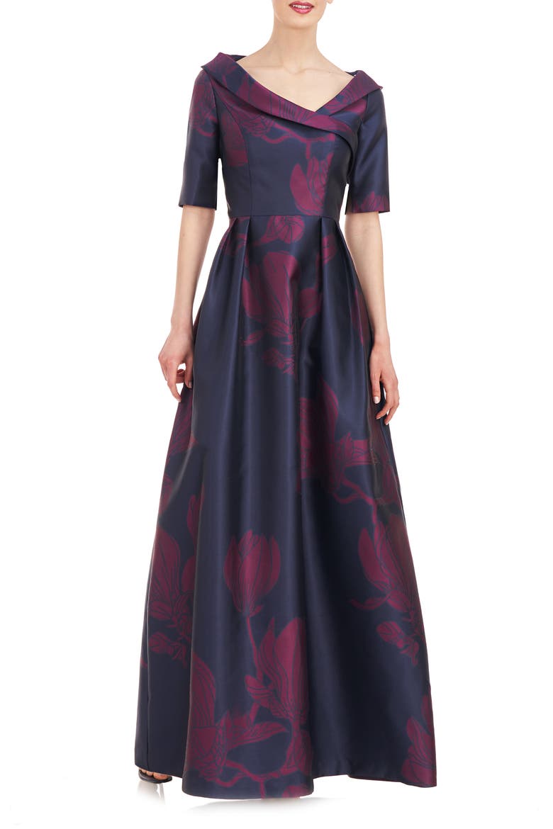 Coco Floral Print Gown, Main, color, CARBON/ BOYSENBERRY