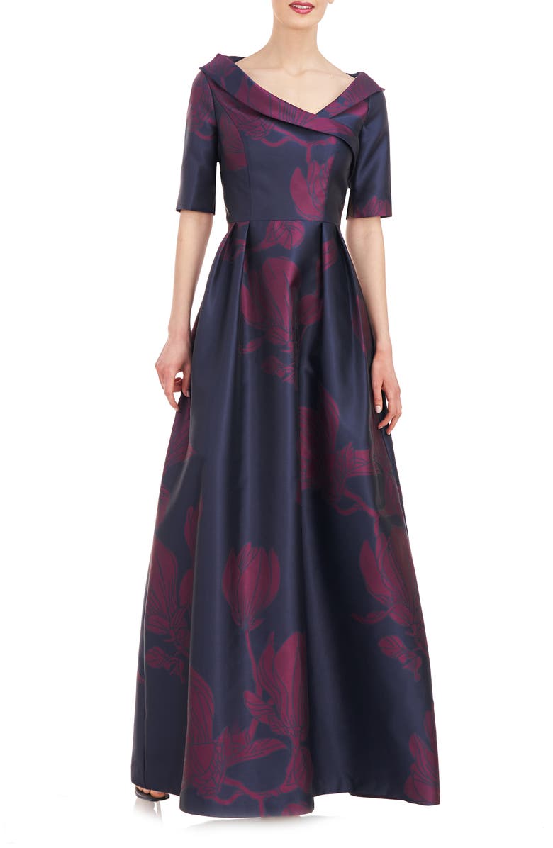 Kay Unger Coco Floral Print Gown, Main, color,