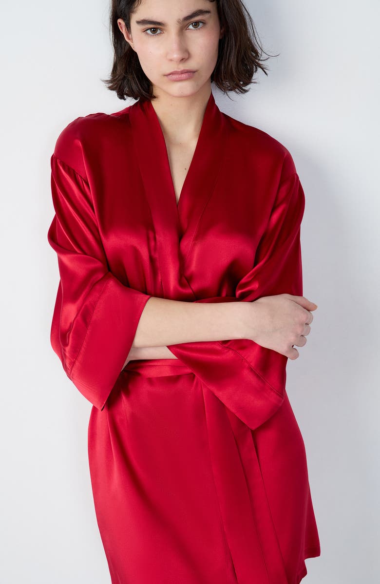 Etam Pearly Deshabille Silk Robe, Alternate, color, Cardinal