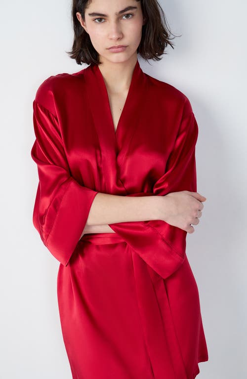Etam Pearly Deshabille Silk Robe In Red
