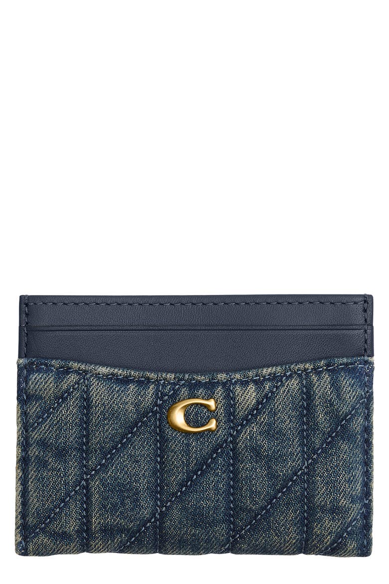 Essential Loved Quilted Denim Card Case, Main, color, DARK INDIGO