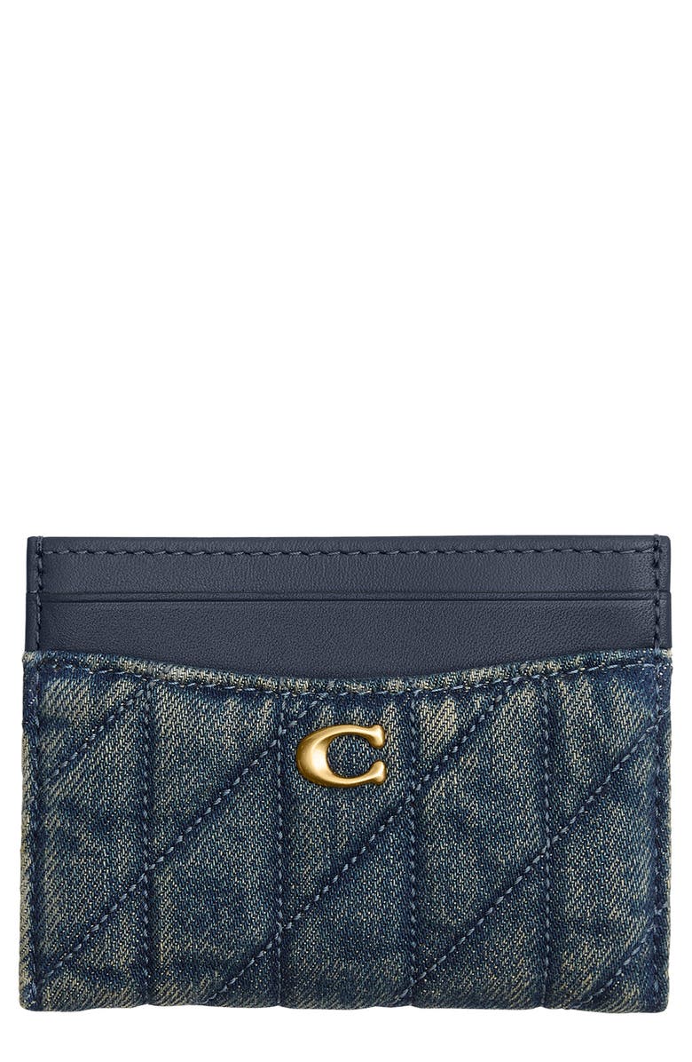 COACH Essential Loved Quilted Denim Card Case, Main, color, Dark Indigo