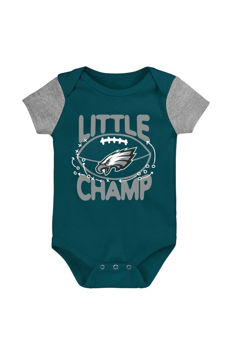 Outerstuff Newborn & Infant Midnight Green/Heathered Gray Philadelphia Eagles Little Champ Three-Piece Bodysuit Bib & Booties Set, Alternate, color, 