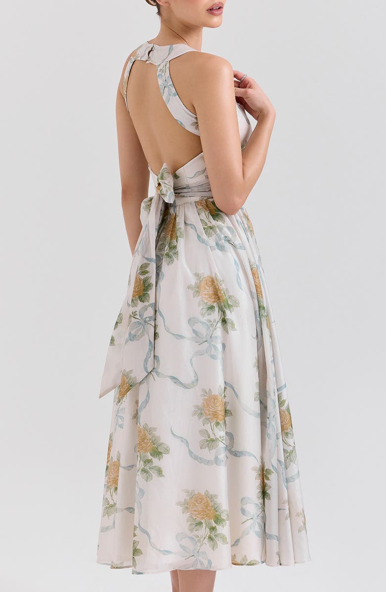 HOUSE OF CB Minerva Floral Print Chiffon Midi Sundress, Alternate, color, Yellow Rose Off White