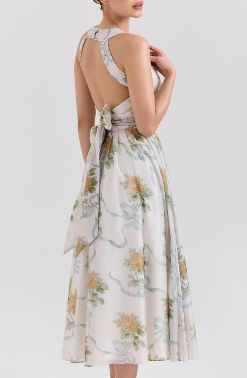 House Of Cb Of Cb Womens Soft Blue Vintage Minerva Floral-print Chiffon Midi Dress In Yellow Rose Off White