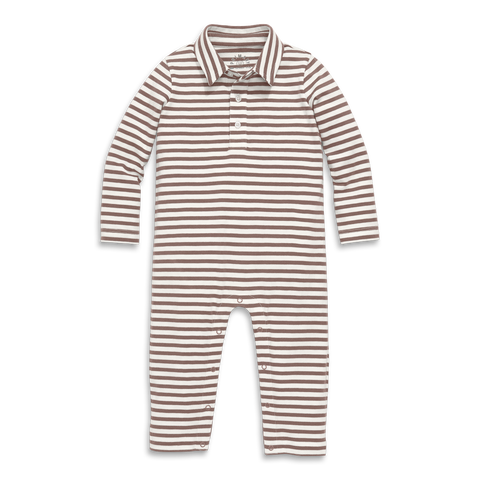 Baby Long Sleeve Polo Romper In Mini Stripe