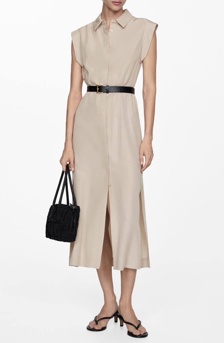 MANGO Belted Shirtdress, Main, color, Sand